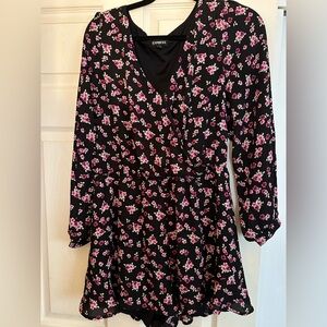 Express Black Romper with Pink Floral Design size medium